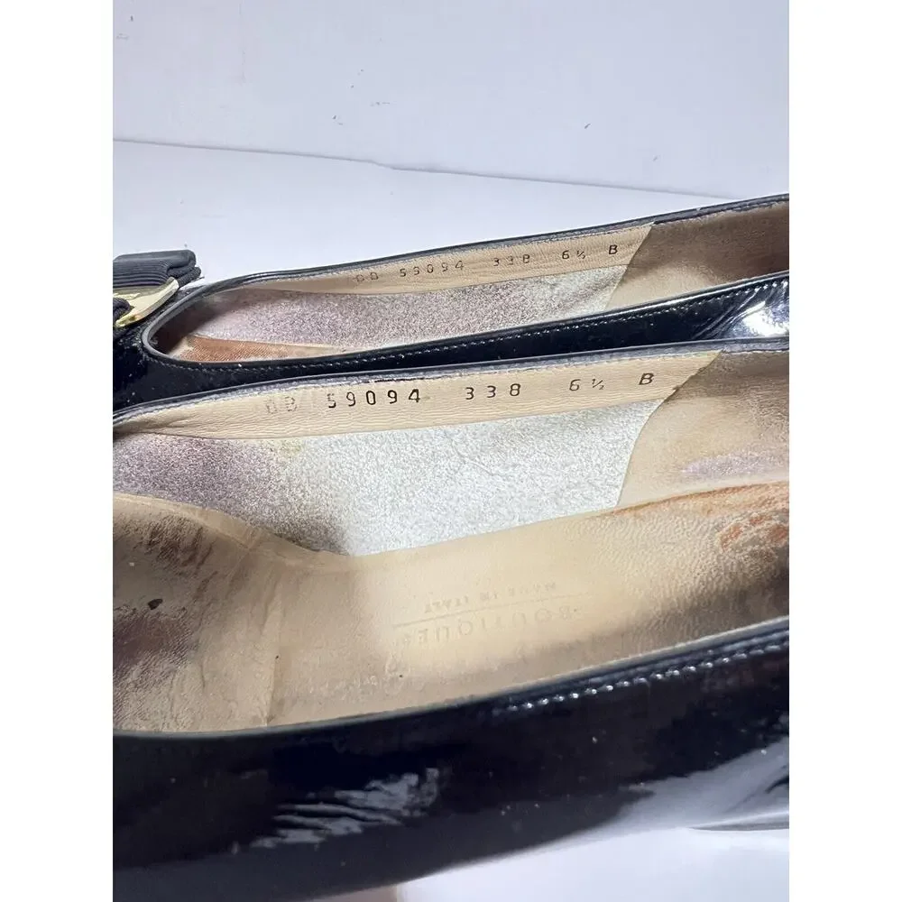 Salvatore Ferragamo VGUC Back Patent Leather Vara Bow Gold Hardware Shoes 6.5 B